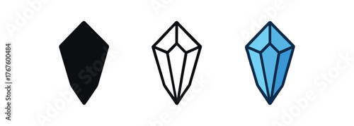 crystal faceted gem icon on white background Black silhouette flat icon outline icon and colored icon style. three minimal vector icon style