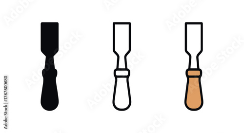 chisel carving tool icon on white background Black silhouette flat icon outline icon and colored icon style. three minimal vector icon style