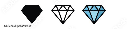diamond cut gem icon on white background Black silhouette flat icon outline icon and colored icon style. three minimal vector icon style
