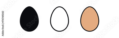 egg oval icon on white background Black silhouette flat icon outline icon and colored icon style. three minimal vector icon style