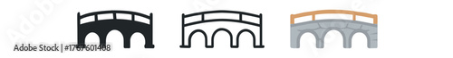 bridge stone span icon on white background Black silhouette flat icon outline icon and colored icon style. three minimal vector icon style