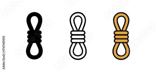 rope hanging cord icon on white background Black silhouette flat icon outline icon and colored icon style. three minimal vector icon style