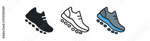 shoe running sole icon on white background Black silhouette flat icon outline icon and colored icon style. three minimal vector icon style