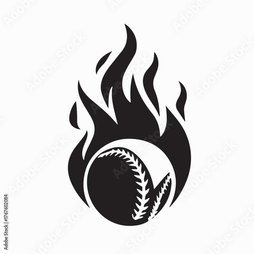 Dynamic Baseball Logo with Flames Vector Art on white background