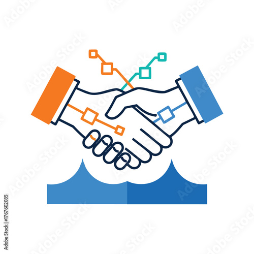 Abstract handshake representing business agreement and data connection.
