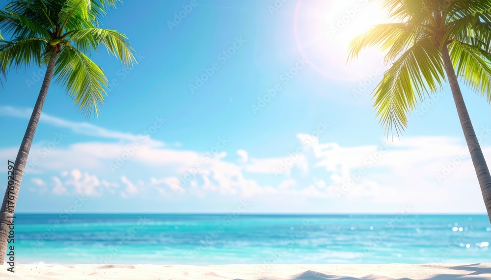 Obraz premium Relaxing beach day at tropical paradise scenic ocean view nature photography sunlit palm trees serenity concept