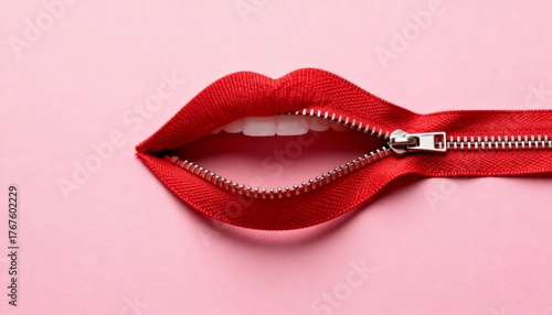 A conceptual image shows a red zipper forming the shape of lips agains