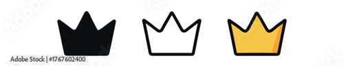 crown simple point icon on white background Black silhouette flat icon outline icon and colored icon style. three minimal vector icon style