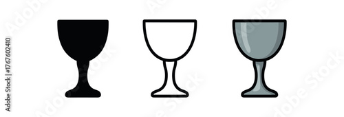 cup metal goblet icon on white background Black silhouette flat icon outline icon and colored icon style. three minimal vector icon style
