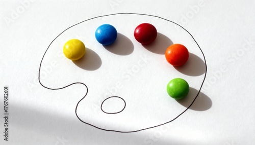 A high-angle close-up shot features a minimalist art palette sketched