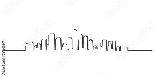 Minimalist continuous one line drawing of a city skyline evoking urban artistry and architectural flow vector