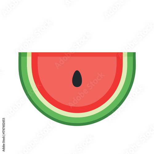 A stylized slice of watermelon with a single black seed.