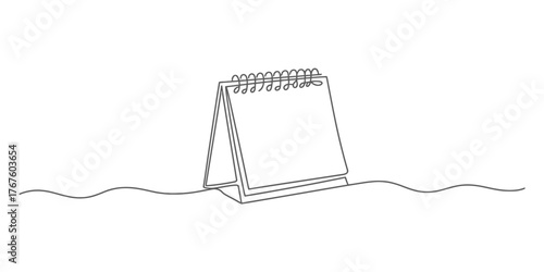 A minimalist continuous one line drawing of a desk calendar standing on a wavy surface vector
