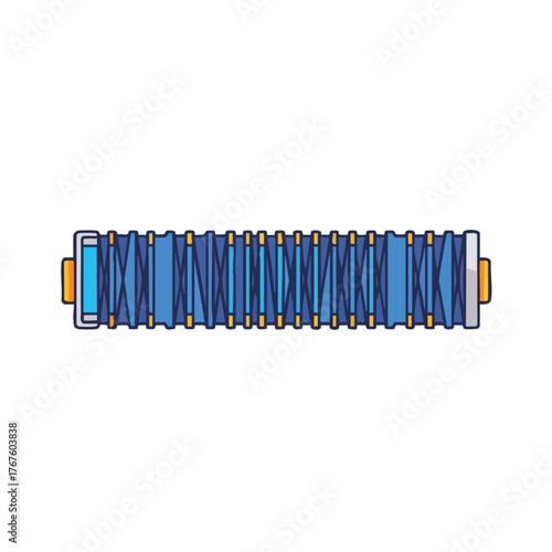 A flat of a blue accordion with yellow accents.