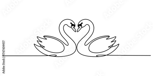 Elegant continuous one line drawing of two swans forming a heart shape symbolizing love vector