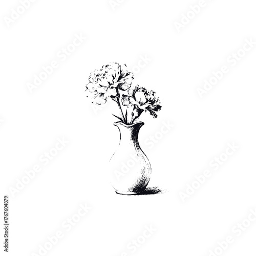 flower vase black white hand drawn illustration