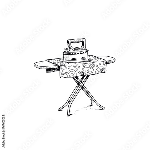 ironing board black white hand drawn illustration