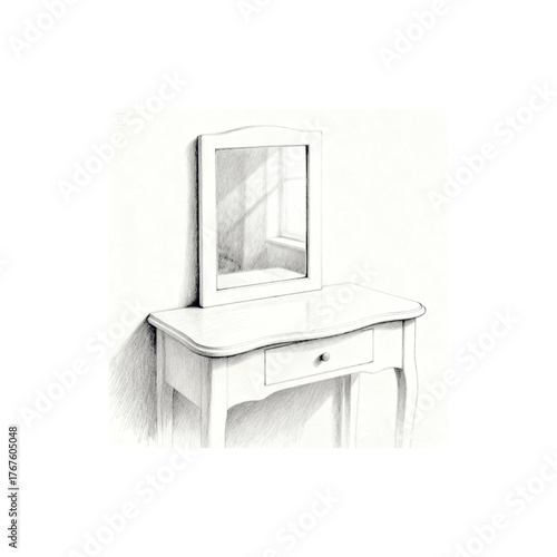 dressing table black white hand drawn illustration