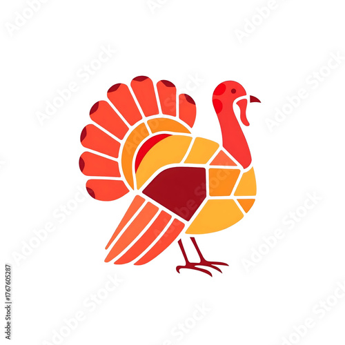 Modern geometric turkey icon in minimal flat vector style for Thanksgiving design