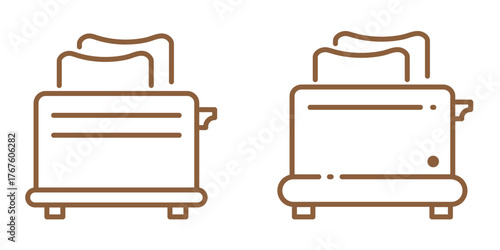 Toaster linear icons set isolated on transparent background. Simple kitchen appliance symbols for bread, breakfast, and home cooking themes. Editable stroke.