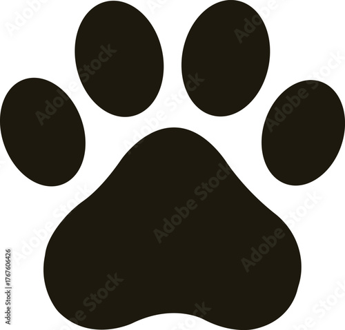 Black Paw Print Silhouette — Simple Animal Footprint Icon, Pet Symbol Vector Illustration