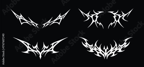 set pack Abstract gothic tribal flame sigil vector artwork with Y2K cyber aesthetic, liquid mercury metallic inspiration, tattoo-style elements, and futuristic illustration design.