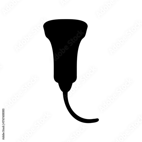 Black silhouette of a medical ultrasound transducer probe on white background