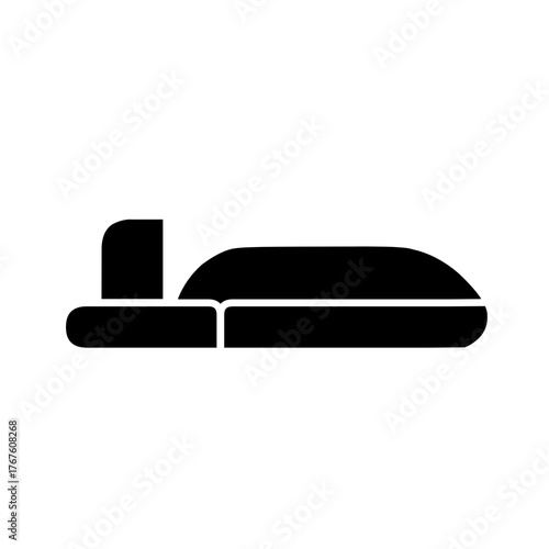 A minimalist silhouette icon of a sleeping bag, symbolizing camping, outdoor rest, warmth, and travel essentials.