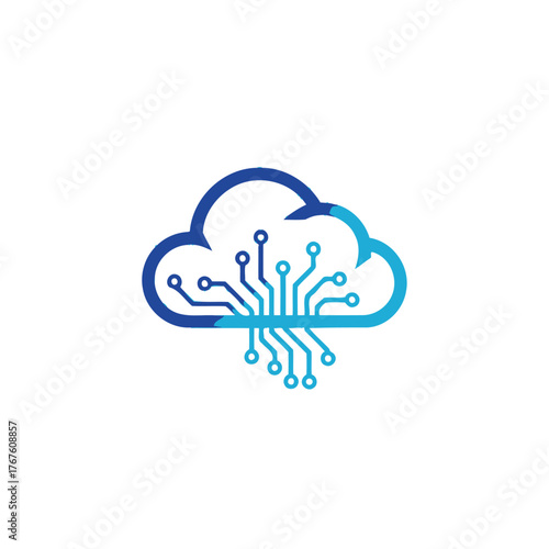 A stylized cloud icon incorporating circuit board elements for a data storage or computing representation