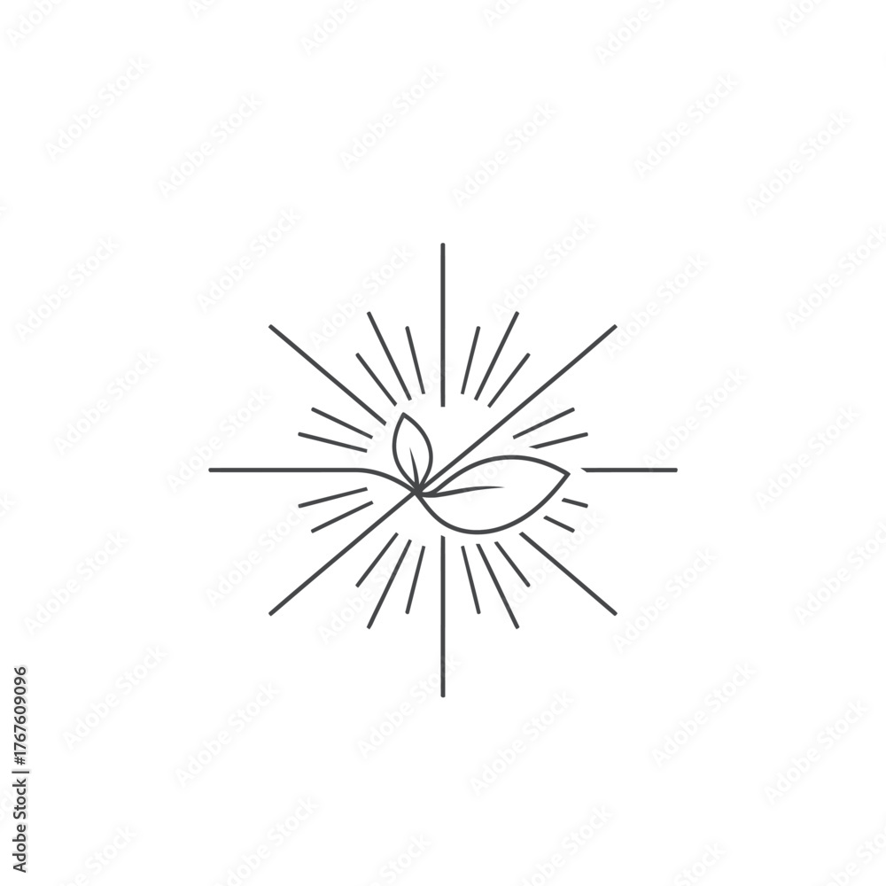 Obraz premium A linear design of leaves with radiating lines, resembling a burst of light