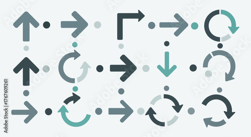 Collection of modern arrow icons in blue tones, direction and movement indicators for web design