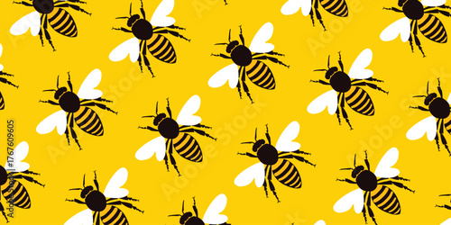 Seamless bee pattern background. Bee flat design.