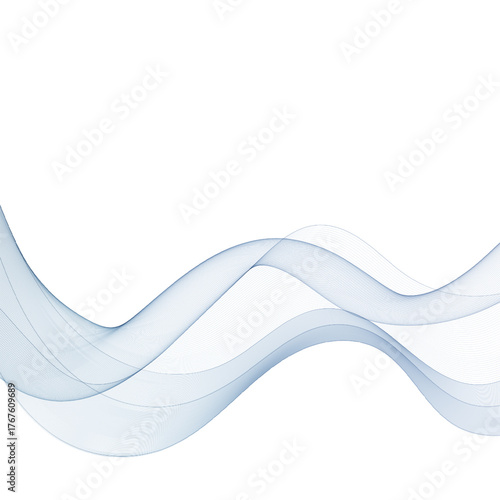 Monochrome abstract wave of thin blue lines on a clean white isolated background. Eps 10