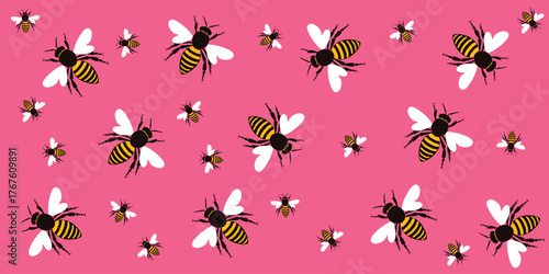 Seamless bee pattern background. Bee flat design.