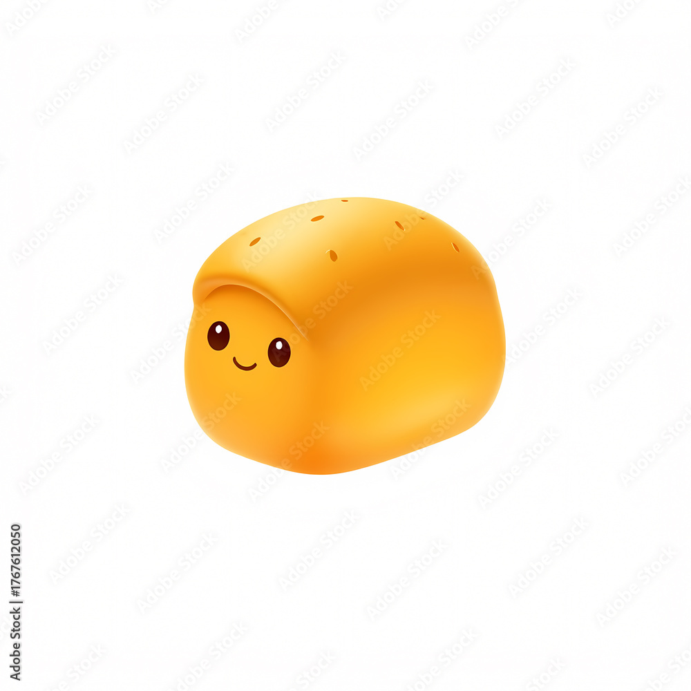 Fototapeta premium Cute Loaf of Bread Icon with Happy Smiling Face - Adorable 3D Render Illustration for Baking and Food Themes