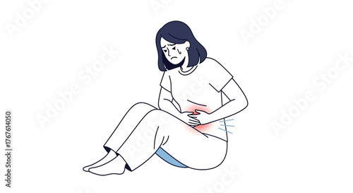 Woman Experiencing Abdominal Pain Illustration for Health Awareness
