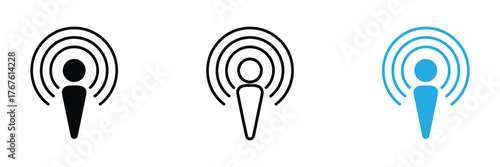 Modern podcast icon set in black and blue, perfect for your next streaming media project, app design, or website feature. Enhance your digital presence today!