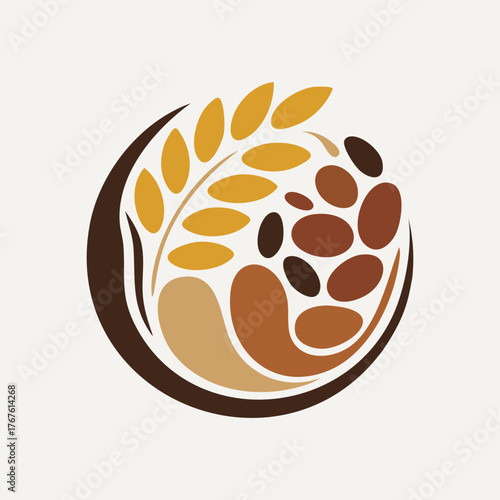Grain and Coffee Beans Abstract Swirl Logo  Food Bakery or Brewing Vector