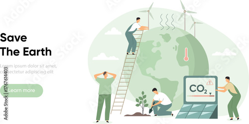 Carbon management and co2 reduction sustainability concept. Save the Earth, ESG, green and sustainable industry vector illustration