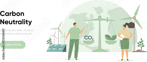 Carbon neutrality and co2 reduction sustainability concept. ESG, green and sustainable industry vector illustration