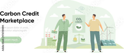 Carbon credit management and co2 reduction sustainability concept. ESG, green and sustainable industry vector illustration