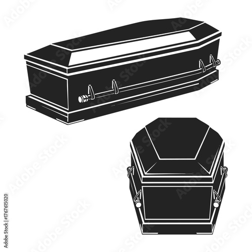 Black and White Line Art Illustration of Coffin