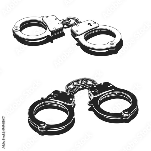 Black and White Line Art Illustration of Handcuffs