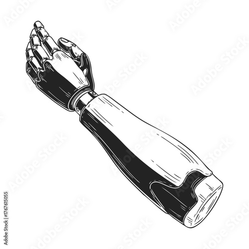 Black and White Line Art Illustration of Prosthetic Arm