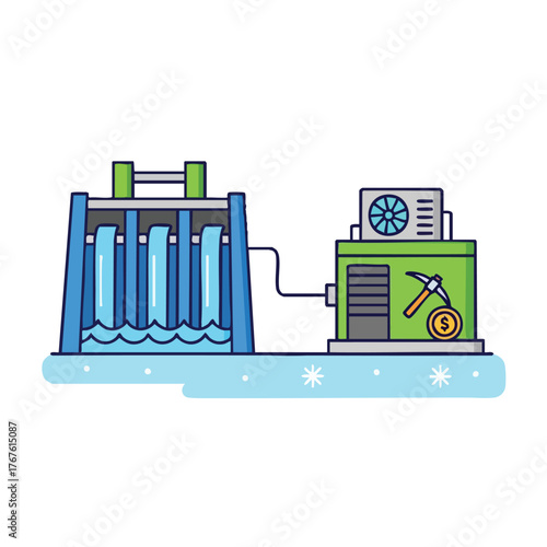 of a hydroelectric dam powering a cryptocurrency mining operation.