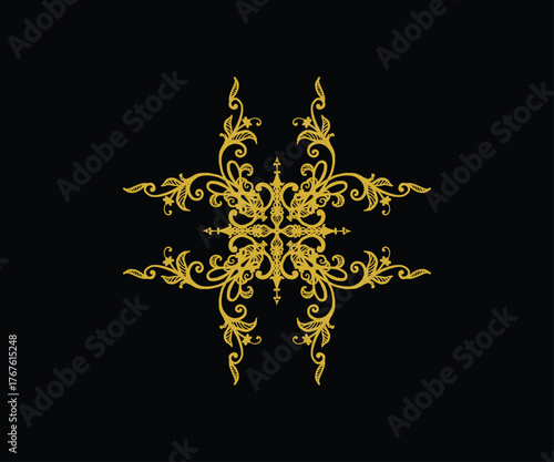 Ornate golden baroque swirls and flourishes on black background