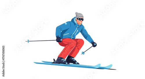 Skier in Action A Vibrant Illustration of Winter Sports and Outdoor Activity on White Background