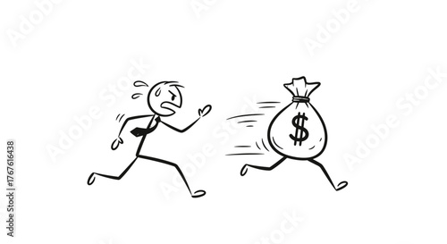 Stick Figure Chasing Money Bag: Pursuit of Wealth & Financial Goals
