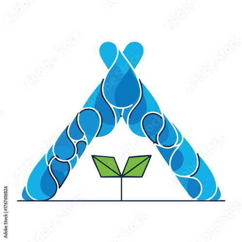 Abstract logo representing growth under water drops.