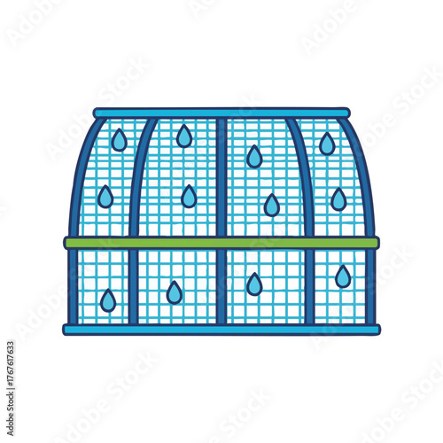A stylized greenhouse with water drops on it.